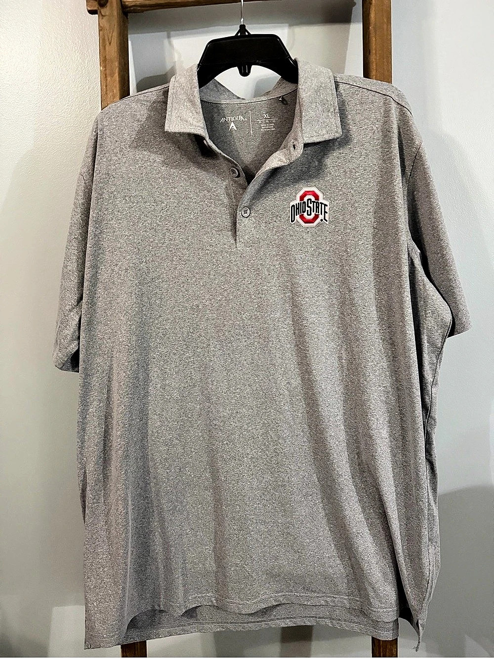 Antigua Ohio State Buckeyes Eager Polo Gray & Red Men's XL